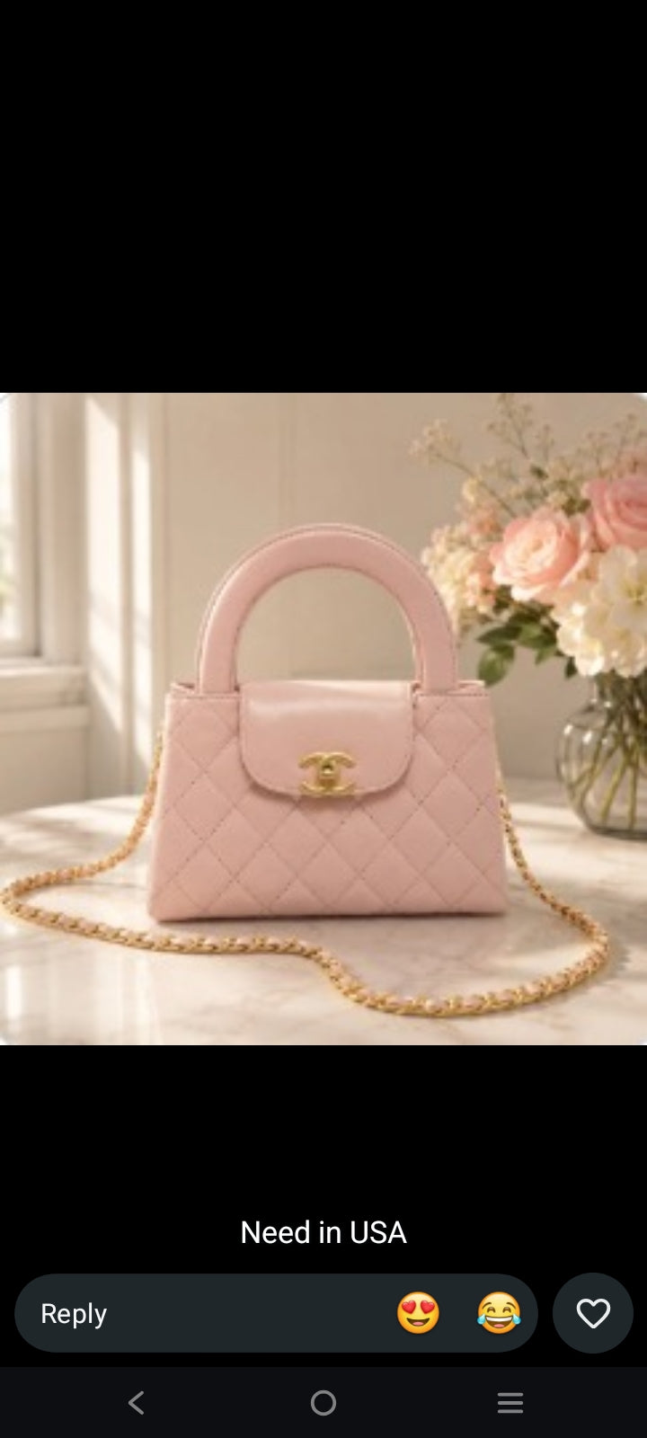 Blush Pink Quilted Top-Handle Chain Handbag – Gold-Tone Hardware