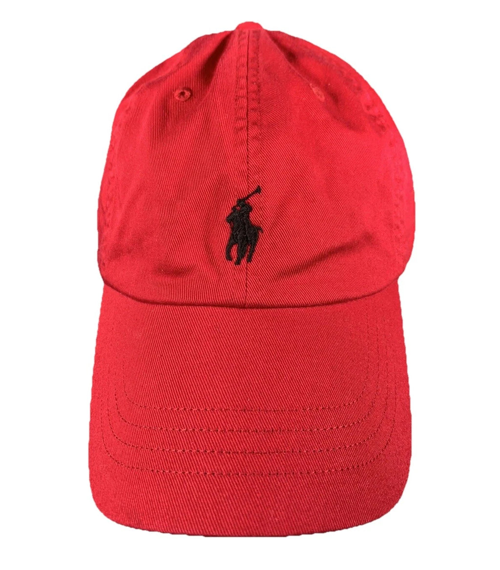 Polo Ralph Lauren Hat Cap Leather Strap Back Red Cotton Pony
