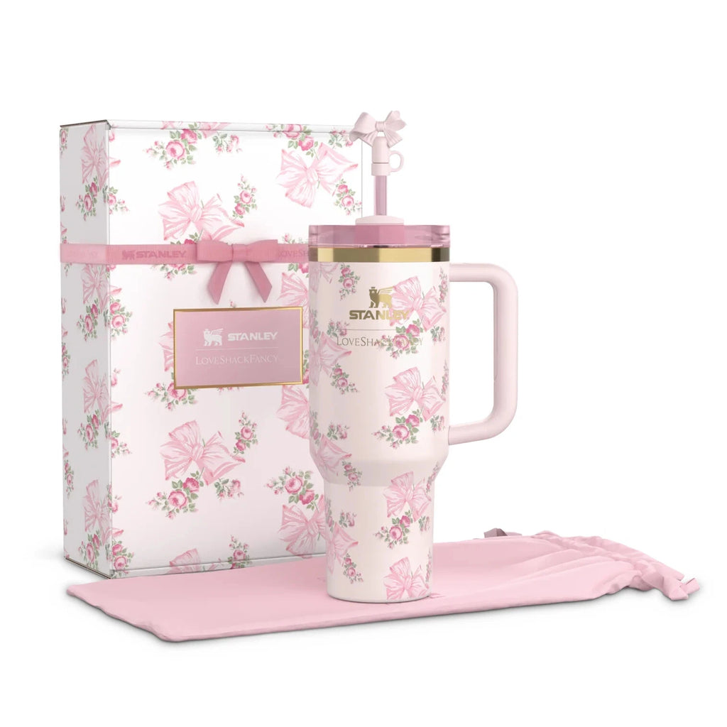Stanley x LoveShackFancy Holiday Quencher 40 oz Rosa Beaux Pink Insulated Tumbler with Handle & Straw