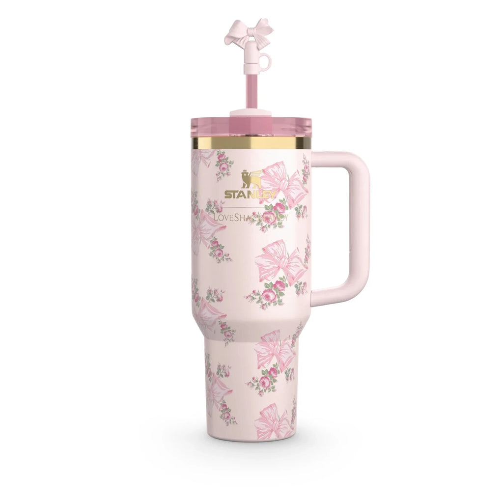 Stanley x LoveShackFancy Holiday Quencher 40 oz Rosa Beaux Pink Insulated Tumbler with Handle & Straw